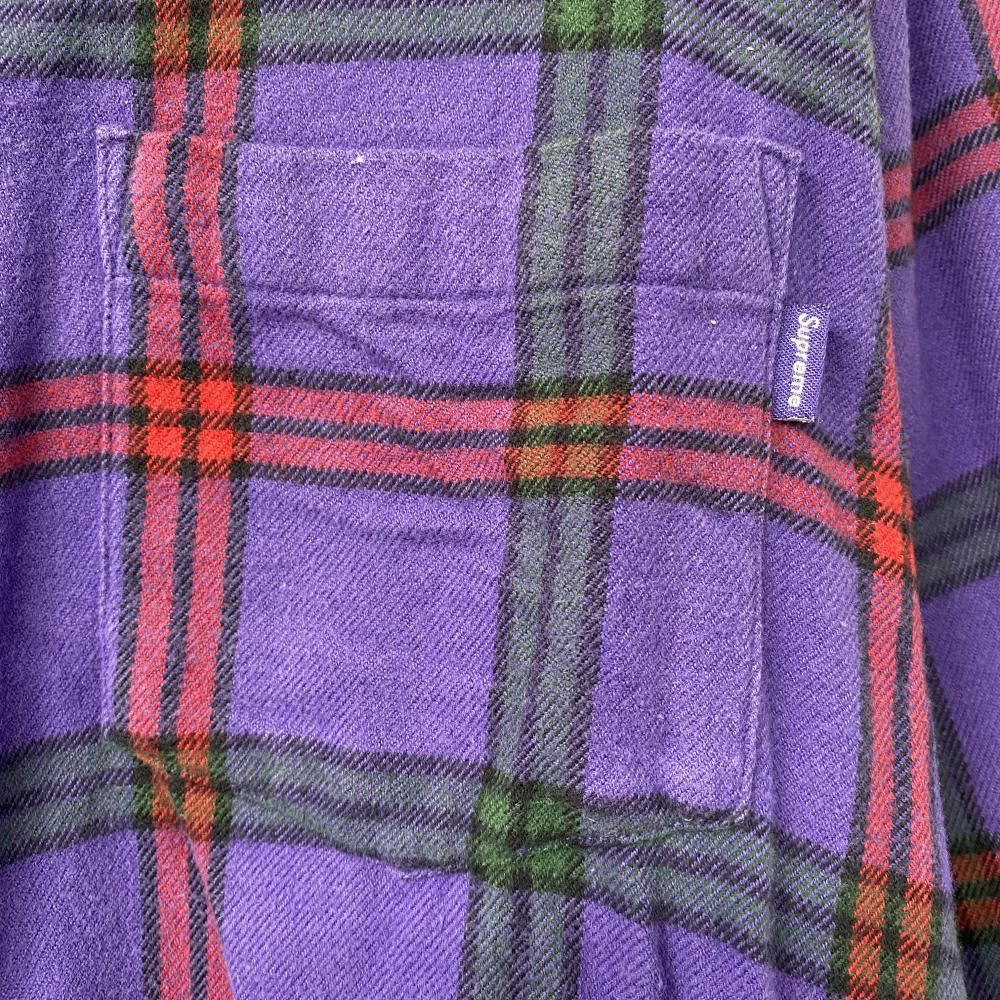 中古】Supreme Tartan Flannel Shirt パープル サイズXL ネルシャツ