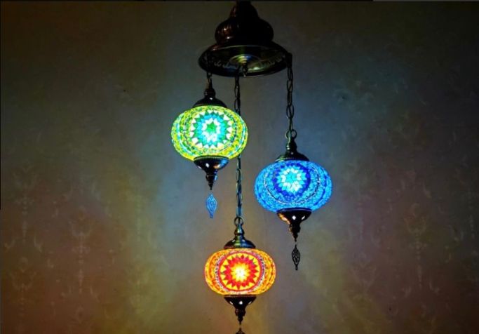 引掛けシーリング用 トルコランプ 職人手作り カラーガラス 吊り下げ