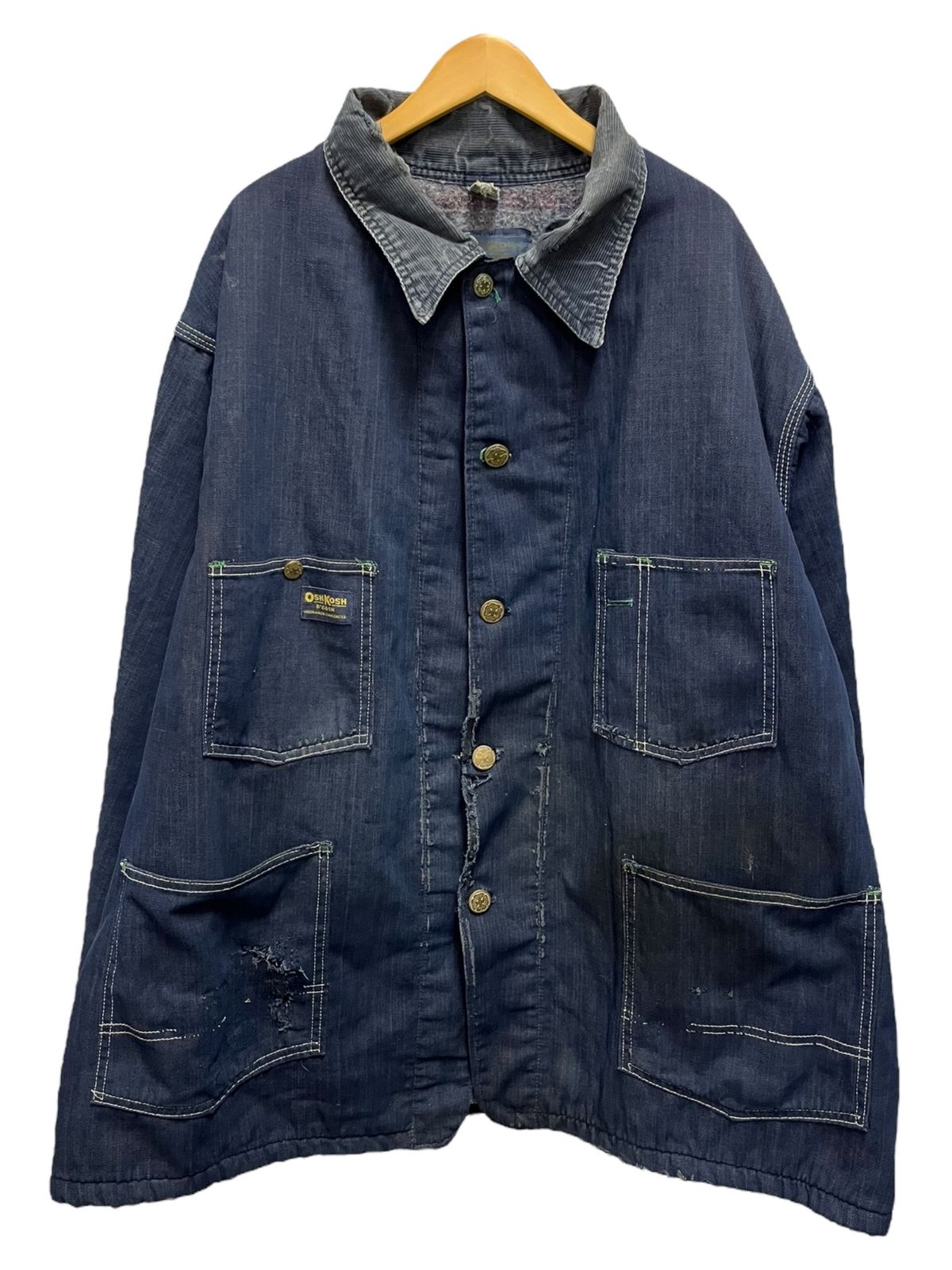 OshKosh B’Gosh (オシュコシュビゴッシュ) デニムカバーオール 裏ブランケット 襟コーズ 古着 60s 70s サイズ表記消え ネイビー メンズ/199