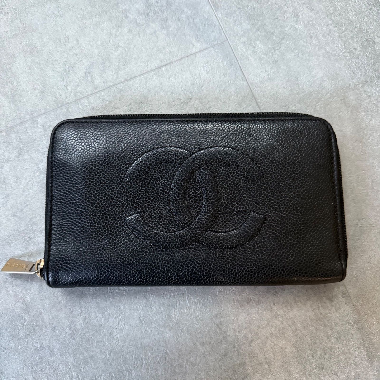 CHANEL シャネル ラウンドファスナー長財布 キャビアスキン ココマーク レザー ブラック ゴールド金具 ロングウォレット