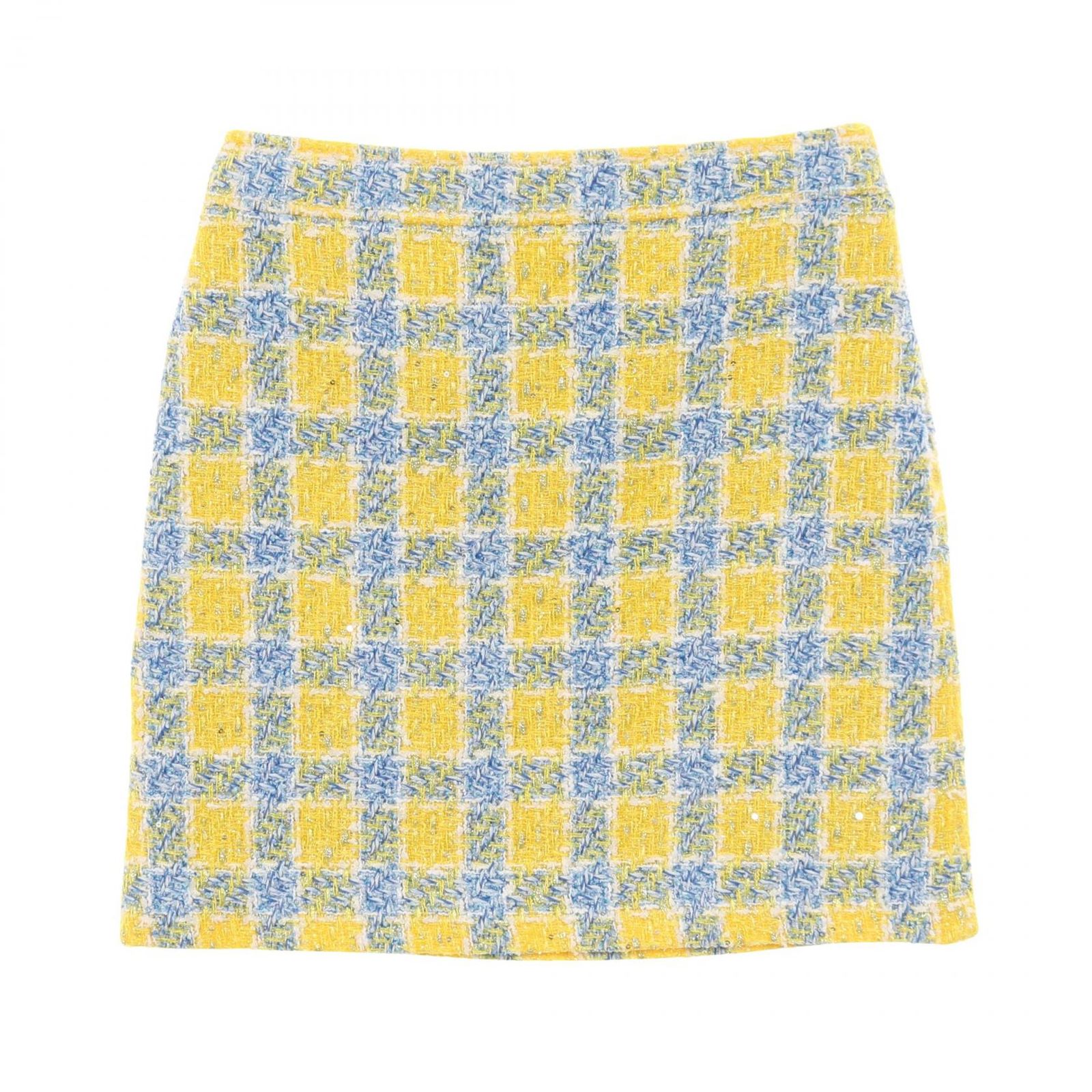 グッチ GUCCI スカート イエロー ブルー コットン チェック柄ツイードミニスカート レディース A