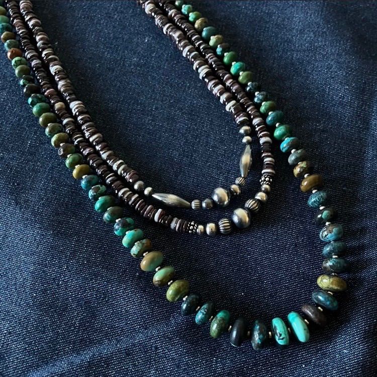 silver925ナバホパール×天然ターコイズ グラデーション ボリューム