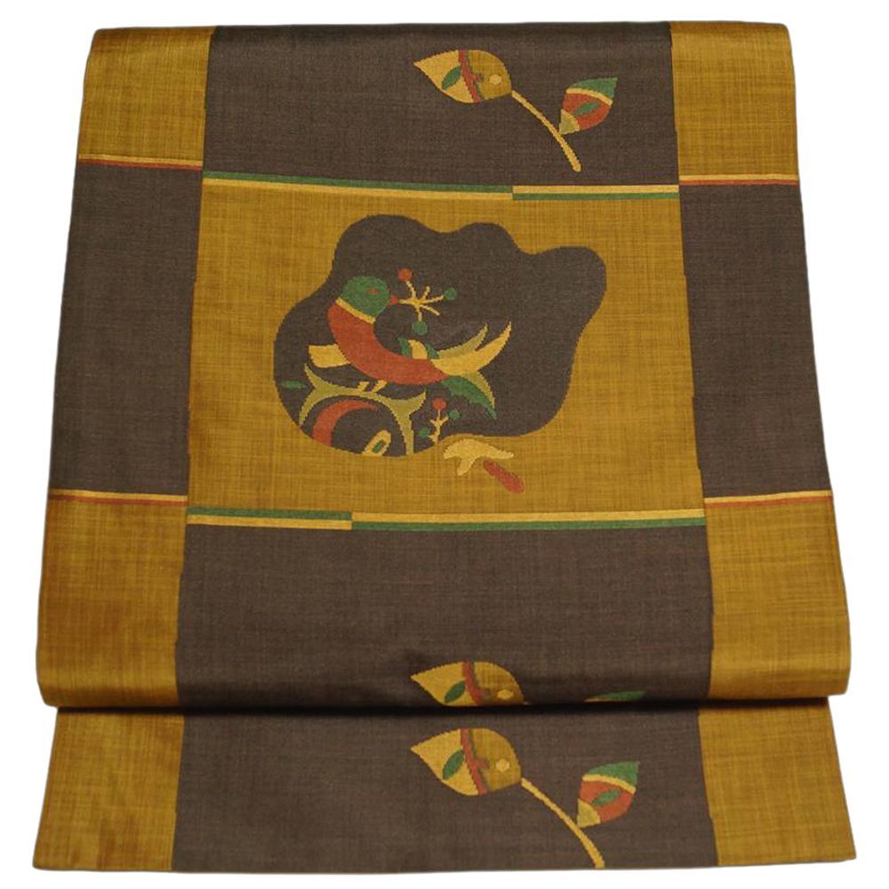 洒落袋帯 木屋太 未使用品 西陣 今河織物 袋帯 格子取に鳥模様 六通柄