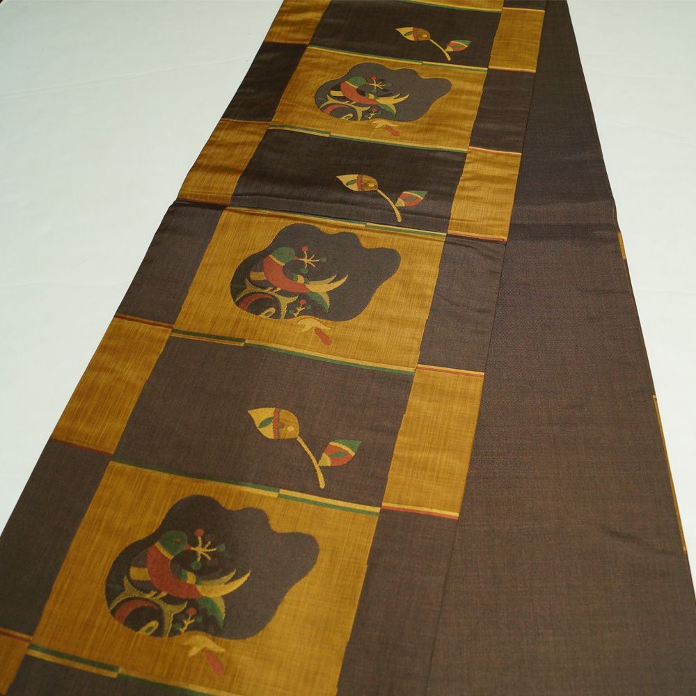 洒落袋帯 木屋太 未使用品 西陣 今河織物 袋帯 格子取に鳥模様 六通柄