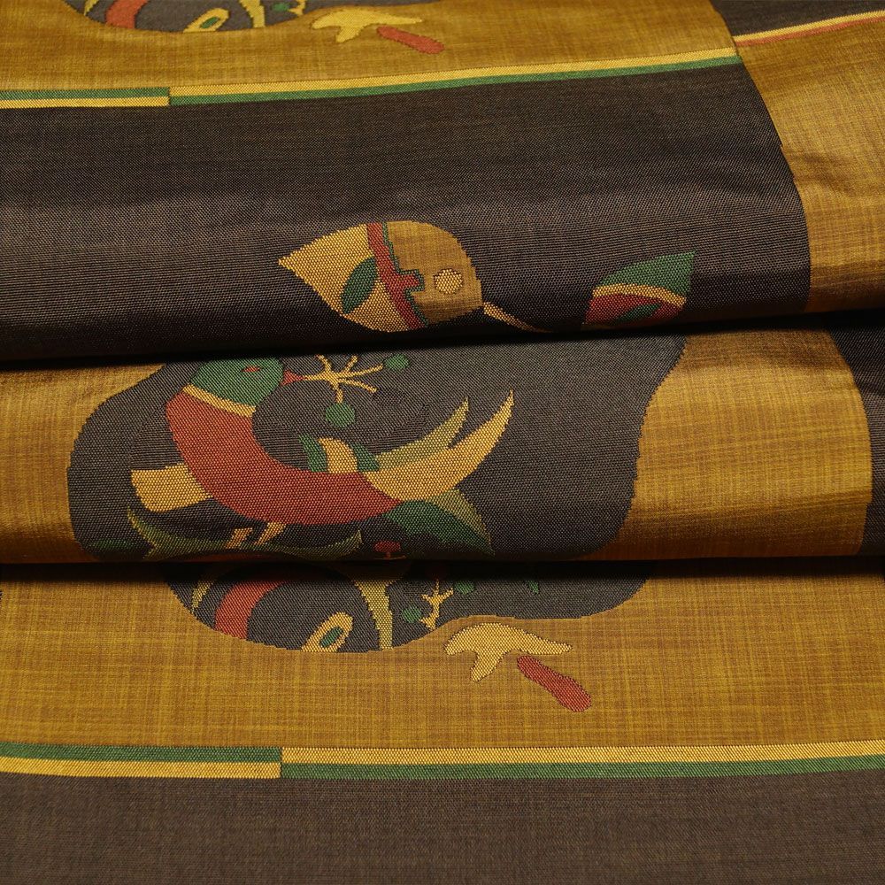 洒落袋帯 木屋太 未使用品 西陣 今河織物 袋帯 格子取に鳥模様 六通柄