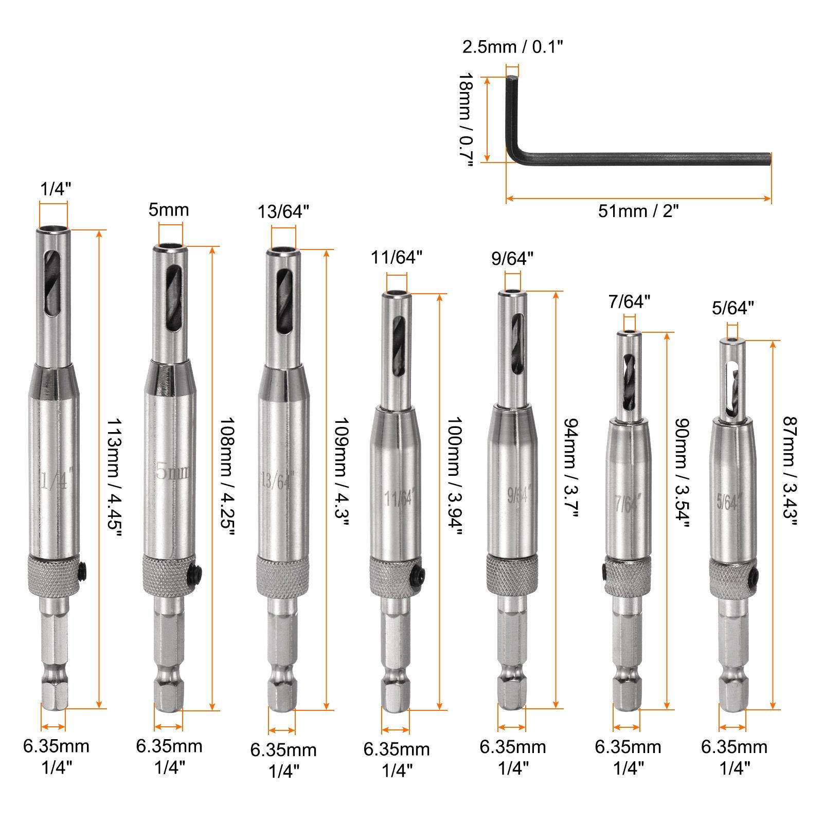 uxcell 8個セルフセンタリングドリルビットセット5/64-1/4インチ5mm 1