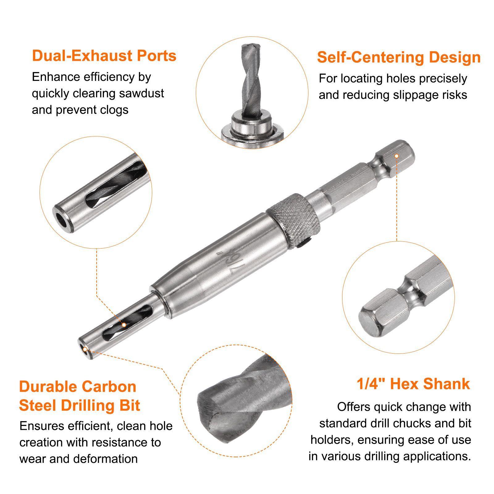 uxcell セルフセンタリングドリルビットセット7/64インチ 1/4インチ