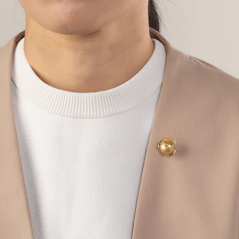 白蝶（金色）パールピンブローチ 12.0mm ブラックダイヤ0.02ct 真珠