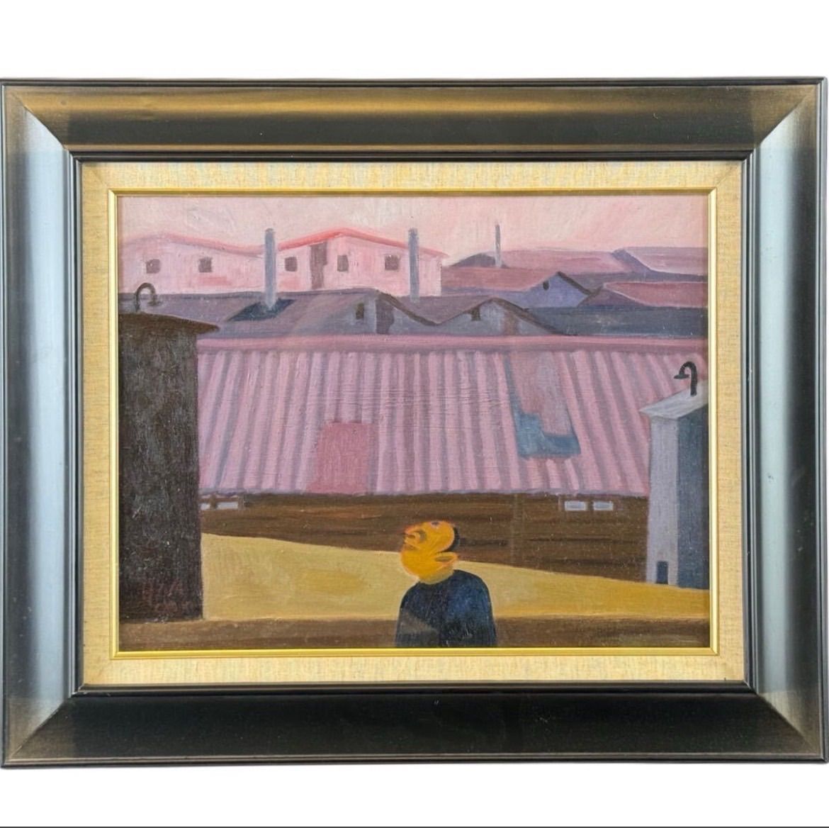 稲垣英哉 生きる 油彩 6号 2002年制作 直筆サイン入り 独特な世界観を持つ 二科展特選 愛知県出身