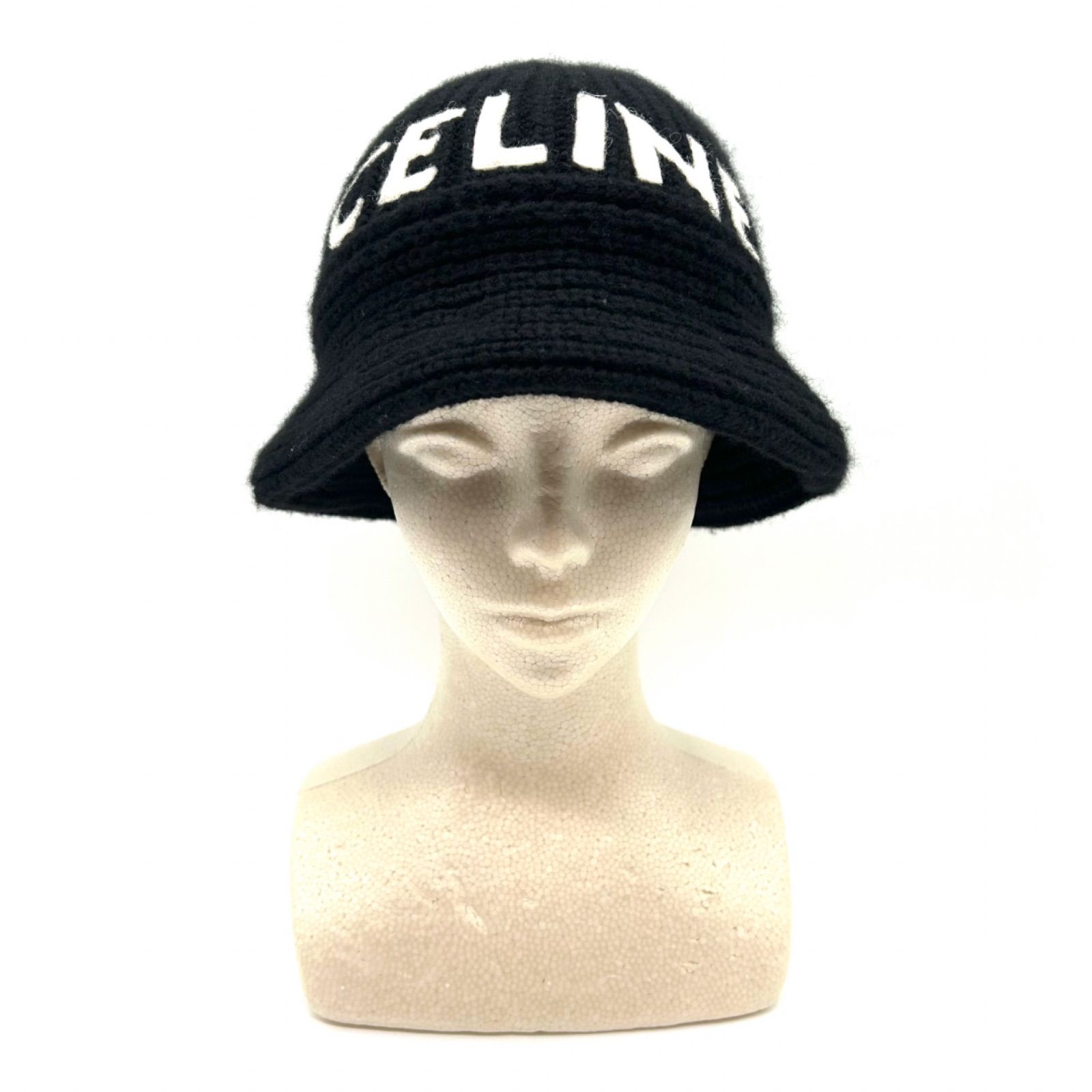 CELINE セリーヌ ハット ニット ロゴ カシミヤ ブラック TU レディース 帽子