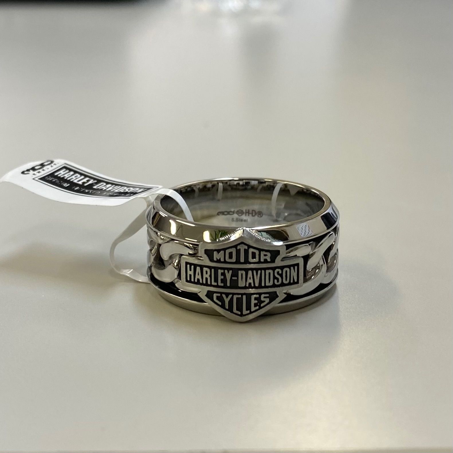 HarleDavidson メンズ ステンレススチール チェーンバー & シールド H-Dリング HSR0031