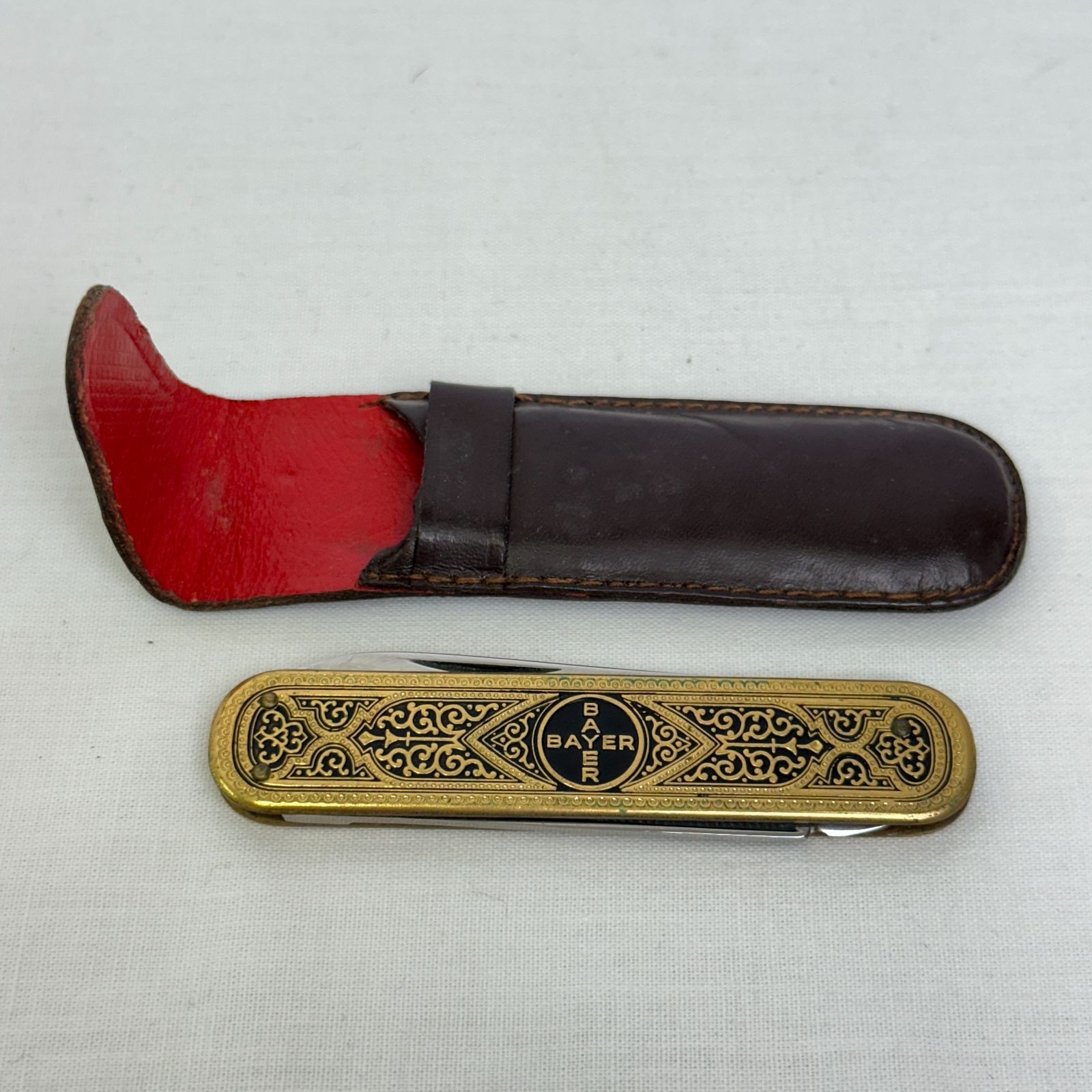 T 2172 -30-10 ポケットナイフ Bayer バイエル ナイフ ペーパーカッター レターカッター ドイツ製 ステンレス鋼 ゴールド アンティーク コレクション