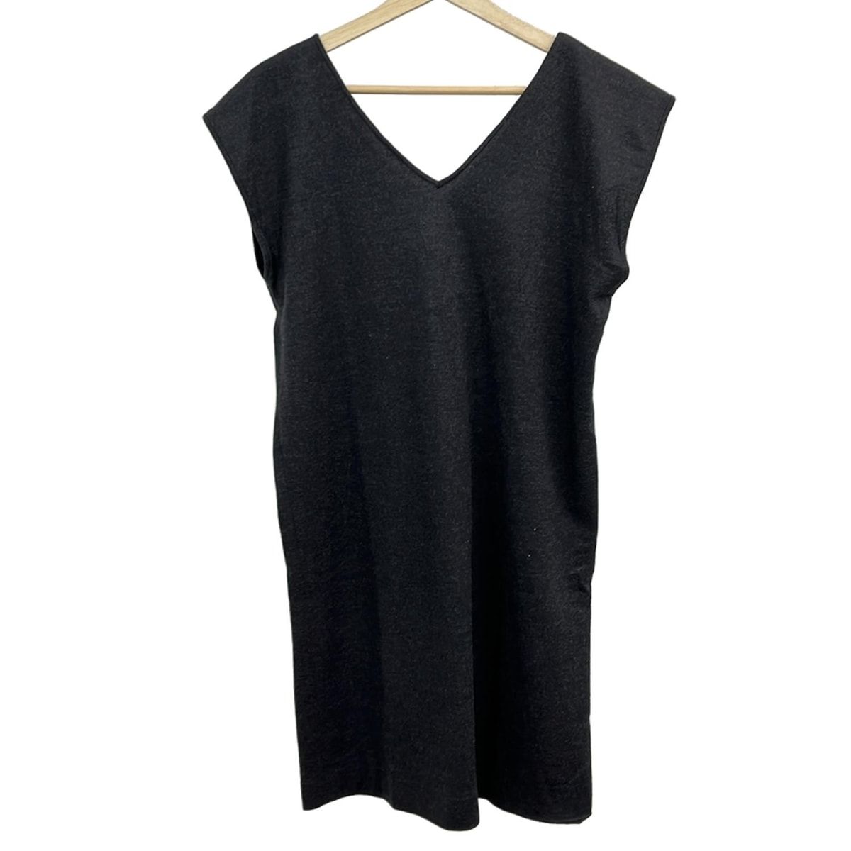 ヨーコチャン 2022 後ろギャザーロングワンピース 半袖 切り替え 黒 40