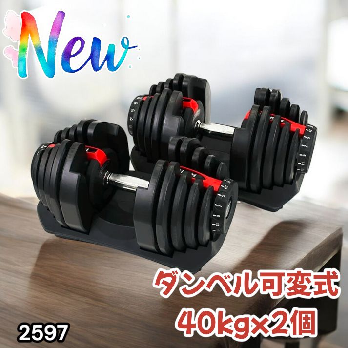 2597 ダンベル 可変式 レッド 40kg 2個 総重量80kg 多機能 5~40kg 17