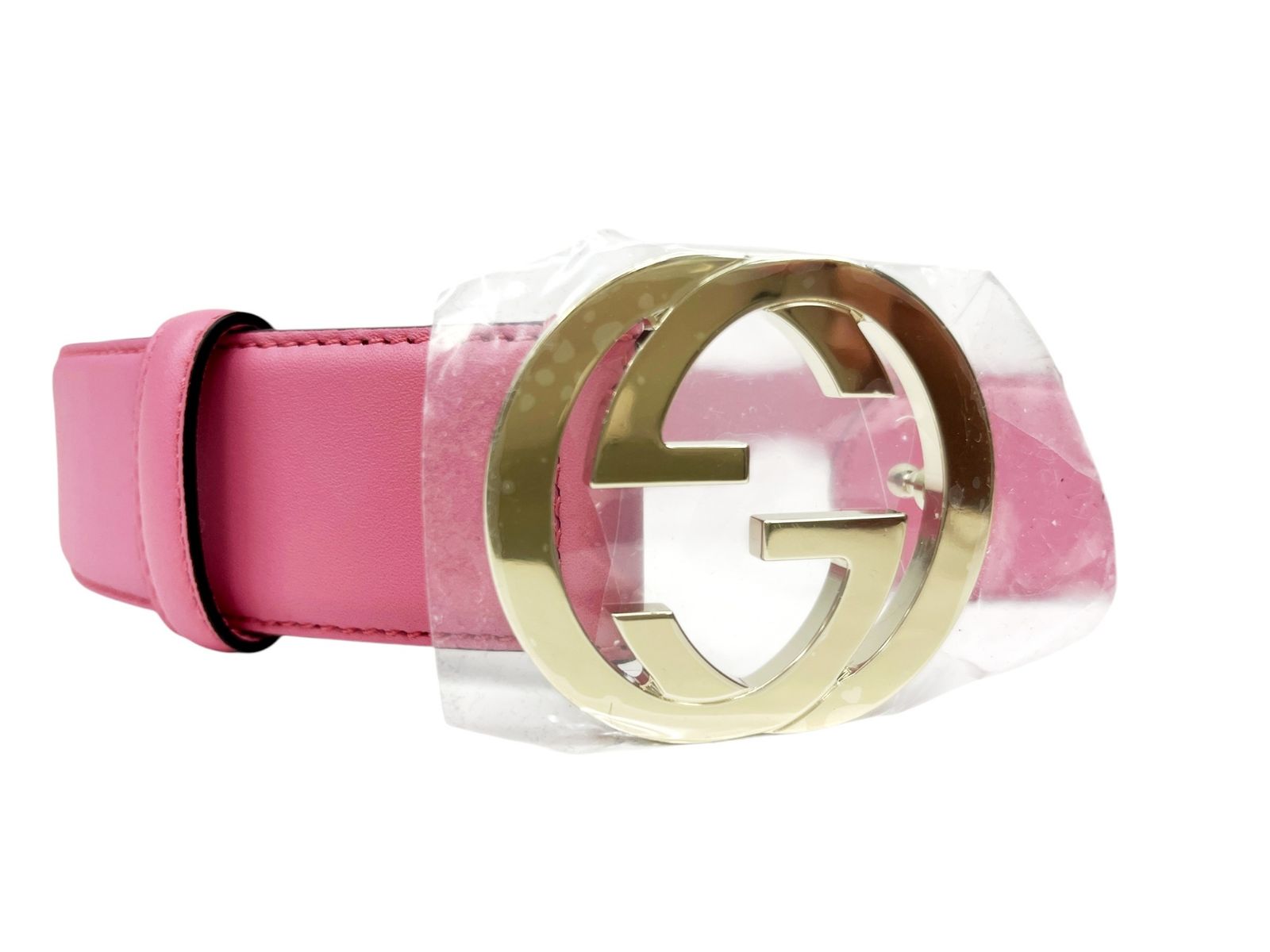 GUCCI グッチ イタリア製 GGバックル レザーベルト 全長92 5 cm ピンク レディース 028