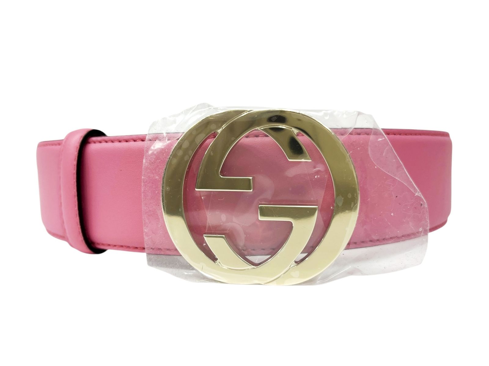 GUCCI グッチ イタリア製 GGバックル レザーベルト 全長92.5 cm ピンク レディース|028