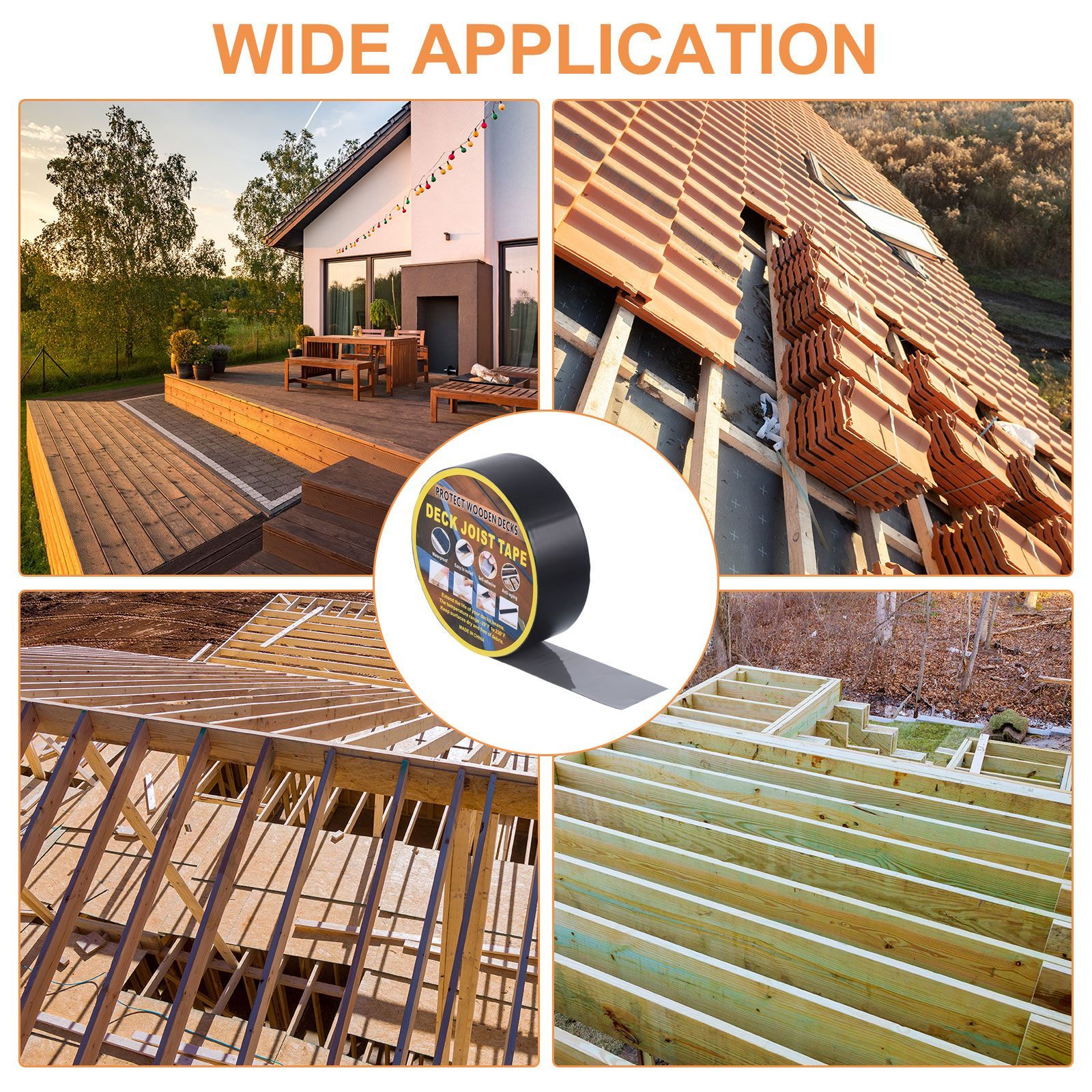  uxcell デッキジョイス トテープ デッキ用ブチ ル根太テープ 防水デッキ根太 防水テープ 木製根太と梁用 黒 5 cm x 1524 8ロール その他 住宅設備