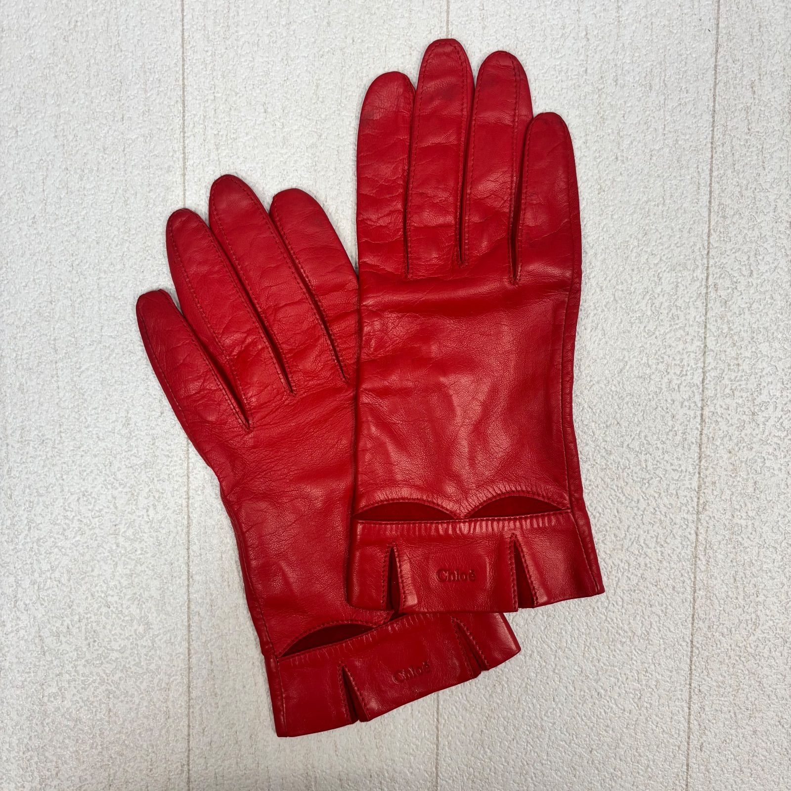 ◼︎ Chloé クロエ レッドレザーフィンガーレスグローブ 赤 レッド レディース