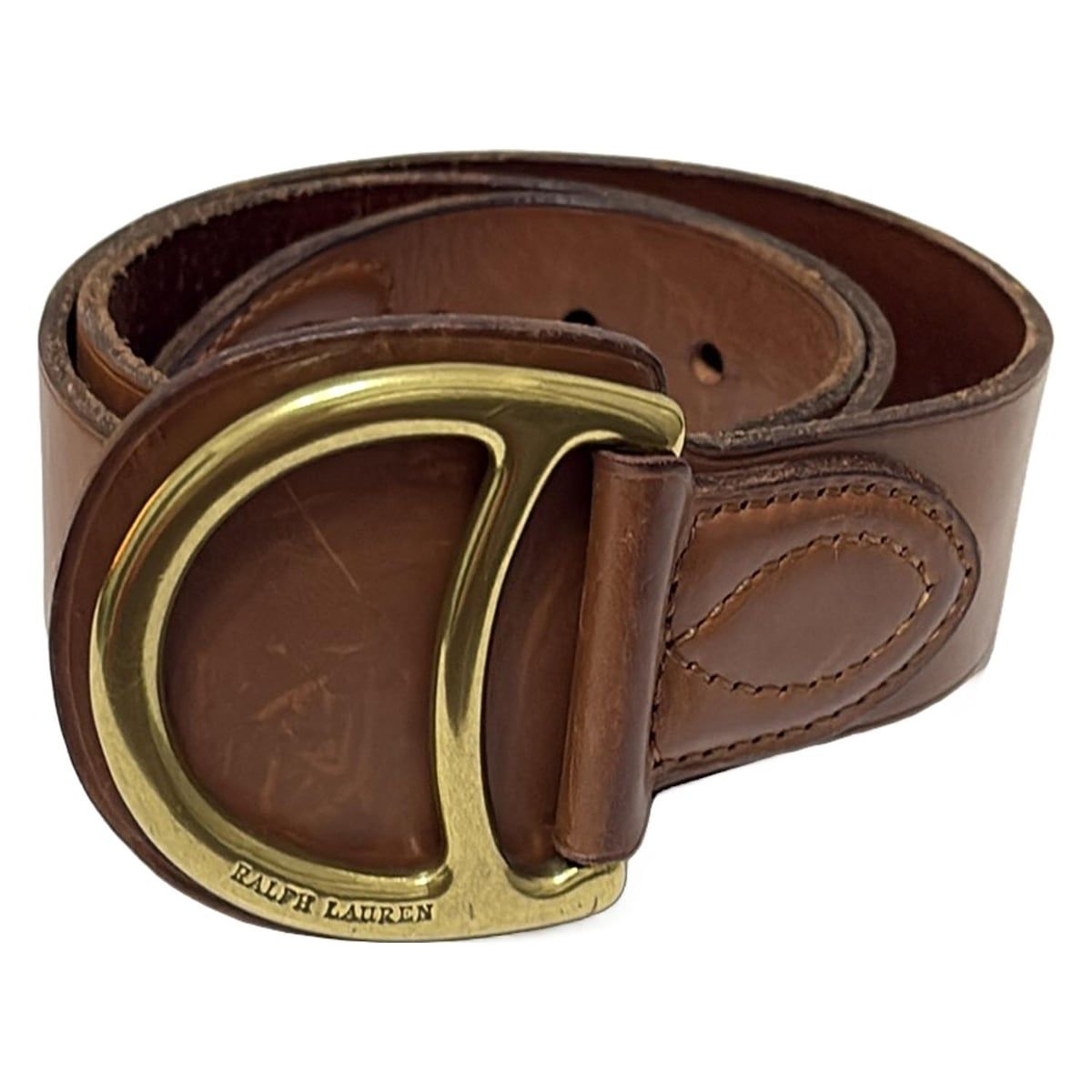 RalphLauren(ラルフローレン) ベルト M - ブラウン×ゴールド レザー
