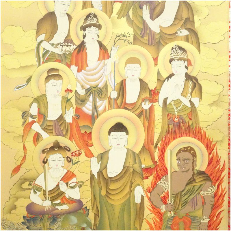 福田素仙筆 十三仏 肉筆絹本掛軸（共箱） 掛け軸 床の間 書 おしゃれ