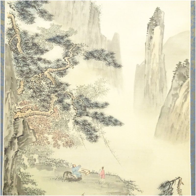 黄小松筆 淡色山水 肉筆絹本掛軸 掛け軸 床の間 書 おしゃれ 絵画 表具