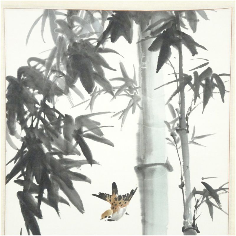 辛架筆 竹に雀 肉筆紙本掛軸 掛け軸 床の間 書 おしゃれ 絵画 表具