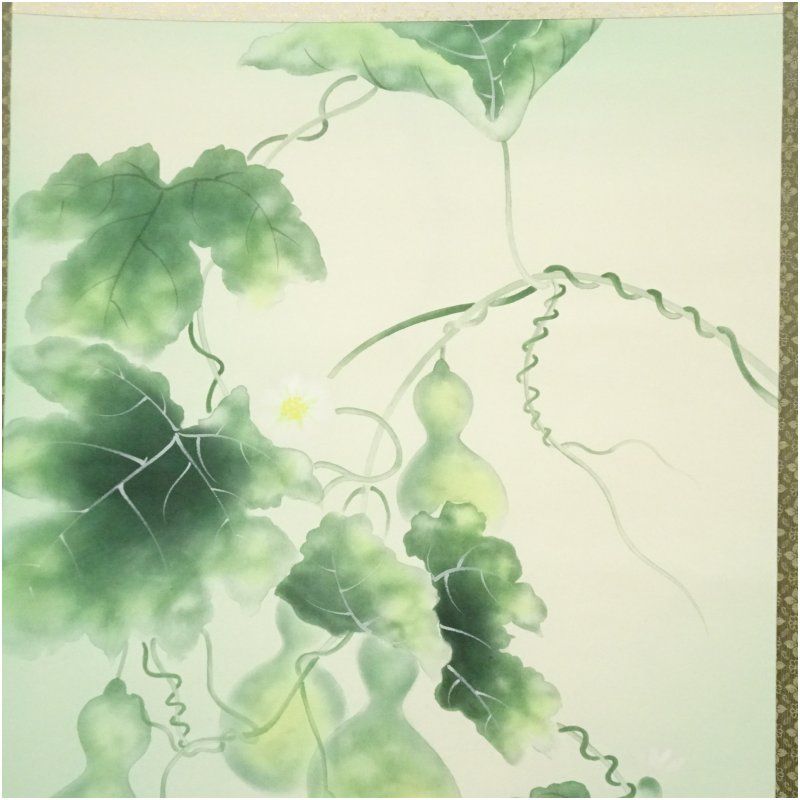 飯島千里筆 六瓢 肉筆絹本掛軸（共箱） 掛け軸 床の間 書 おしゃれ