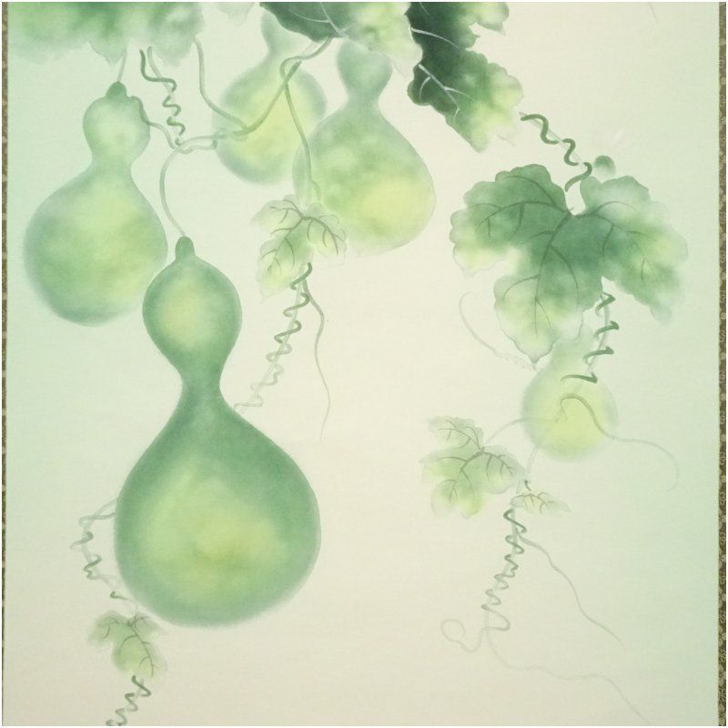 飯島千里筆 六瓢 肉筆絹本掛軸（共箱） 掛け軸 床の間 書 おしゃれ