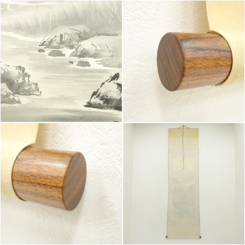 小林文雄筆 水墨山水 肉筆絹本掛軸（共箱） 掛け軸 床の間 書 おしゃれ