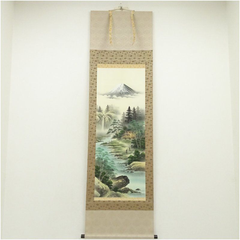 池田陽山 大三元 彩色山水 肉筆絹本掛軸（共箱） 掛け軸 床の間 書