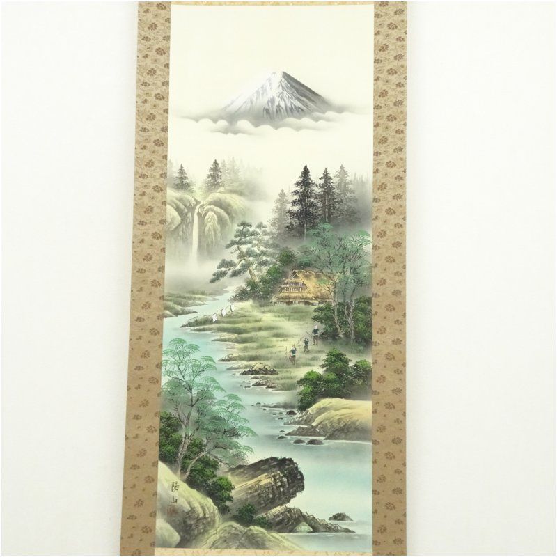 池田陽山 大三元 彩色山水 肉筆絹本掛軸（共箱） 掛け軸 床の間 書