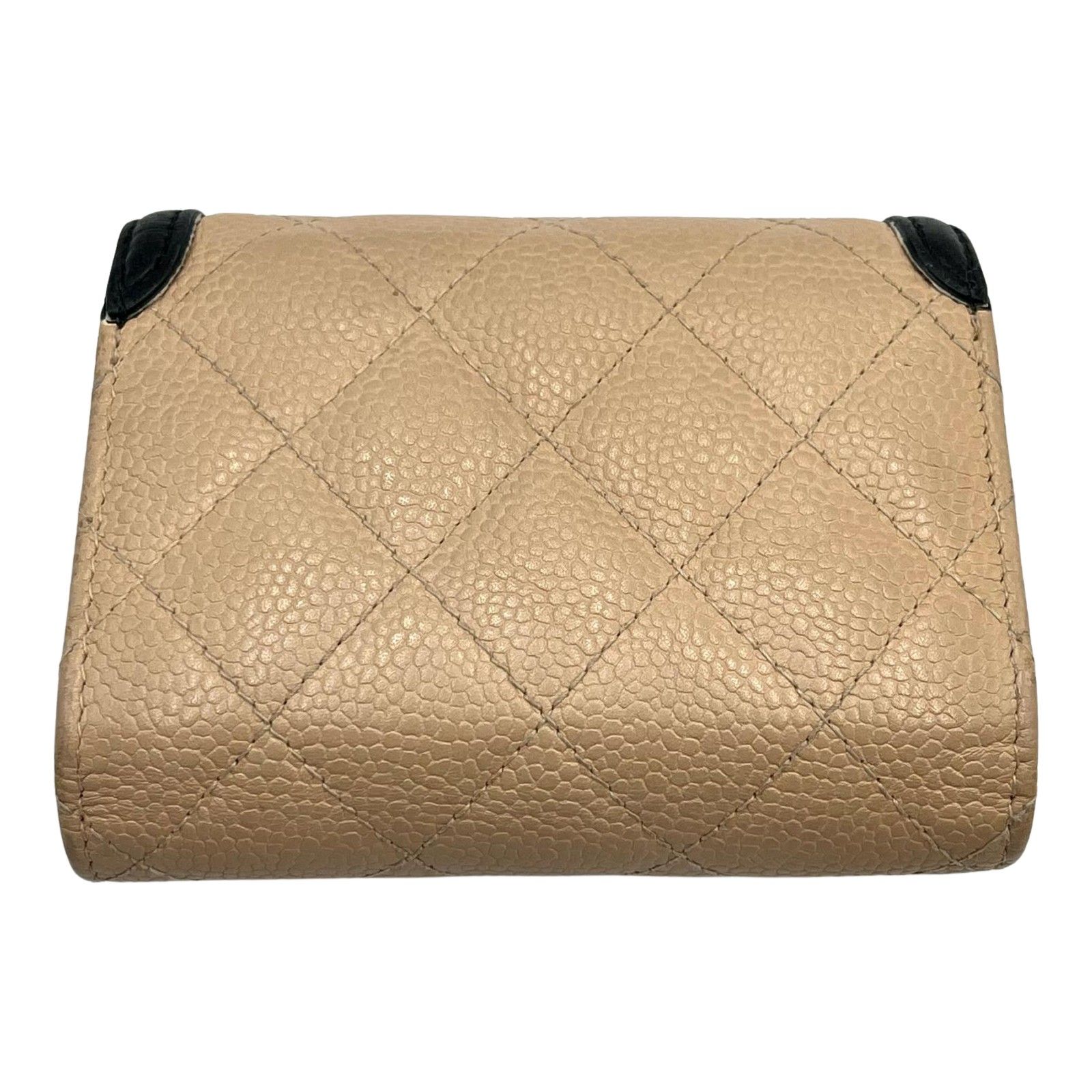 シャネル CHANEL 三つ折り財布 フィリグリーコンパクトウォレット A 81940 マットキャビアスキン ベージュ レディース