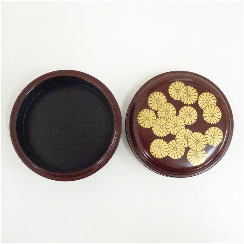 象彦造 溜塗菊蒔絵香合（共箱） 茶道具 茶道 香道 香道具 おしゃれ