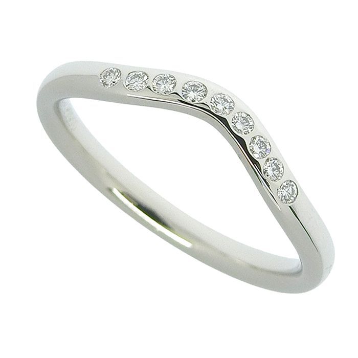 美品★ティファニー カーブド ダイヤモンド バンド リング 14号　PT950 TIFFANY & Co. ティファニー カーブドバンド ダイヤ リング Pt950