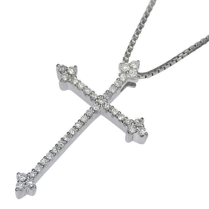 LASOMA ラソマ クロス モチーフ ダイヤ ネックレス K18WG 750 ホワイト