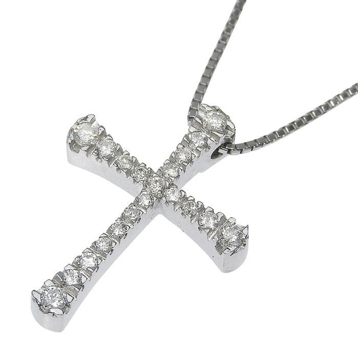 ヴォンドーム青山 K18WG ダイヤ入りクロスネックレス 【公式通販】