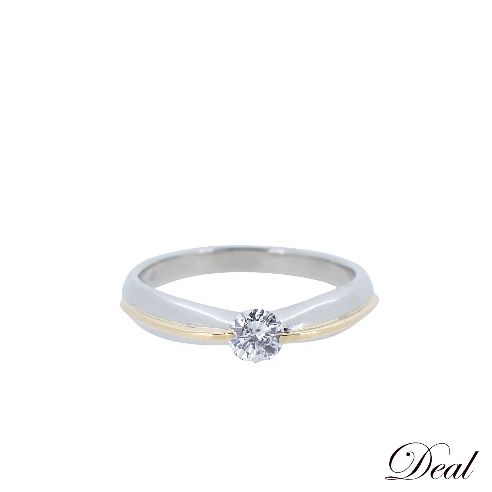 Pt 900 K 18 YG 1粒ダイヤ 0.312 ct 5.8 g 15号 レディース リング 指輪