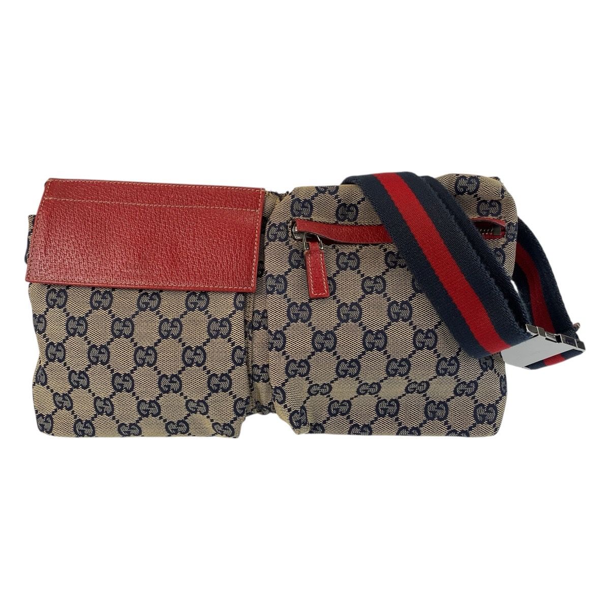 GUCCI グッチ ベージュ レッド ネイビー GGキャンバス/レザー 28566