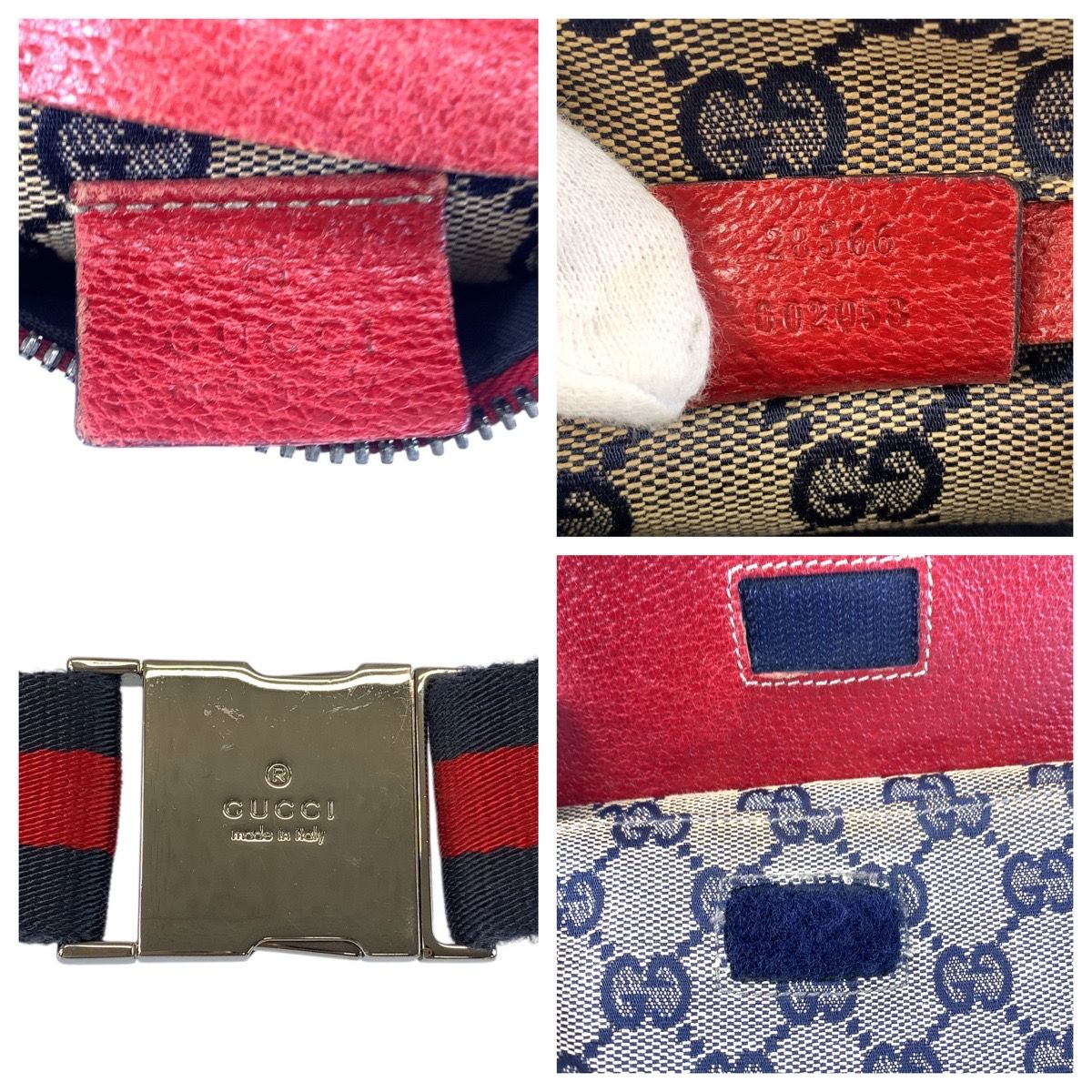 GUCCI グッチ ベージュ レッド ネイビー GGキャンバス/レザー 28566