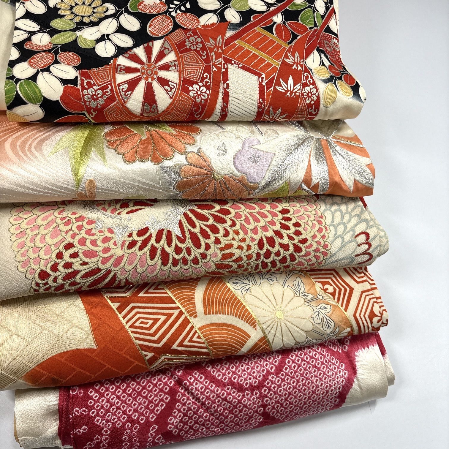 振袖 5枚 正絹 着物まとめ売り 同梱購入歓迎 リメイク用 着付け練習用