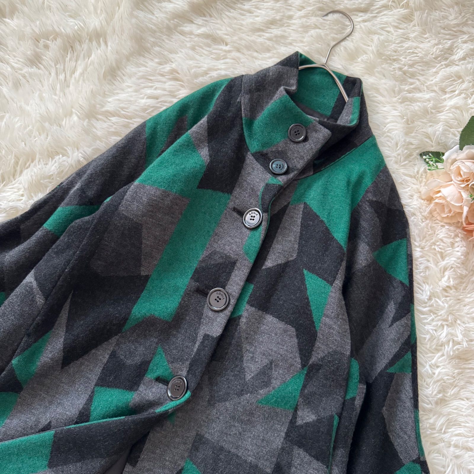 ソニアリキエル　ハーフコート ソニアリキエル ハーフコート ジャケット スタンドカラー 幾何学模様