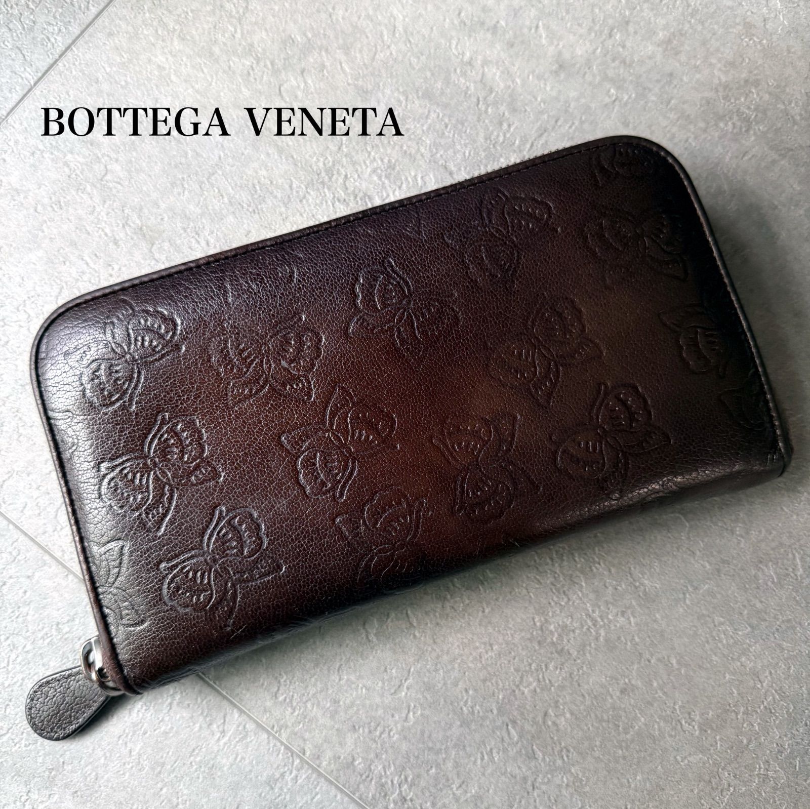 BOTTEGA VENETA ボッテガヴェネタ ラウンドファスナー長財布 バタフライ ガラヴァーニ レザー ブラウン ロングウォレット 蝶柄