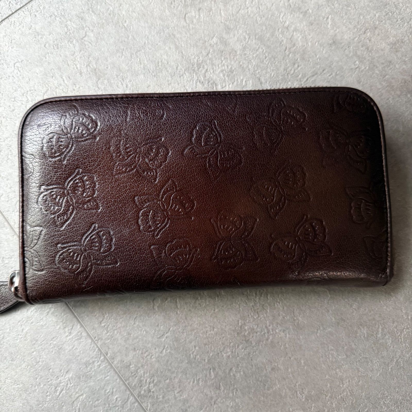 BOTTEGA VENETA ボッテガヴェネタ ラウンドファスナー長財布 バタフライ ガラヴァーニ レザー ブラウン ロングウォレット 蝶柄