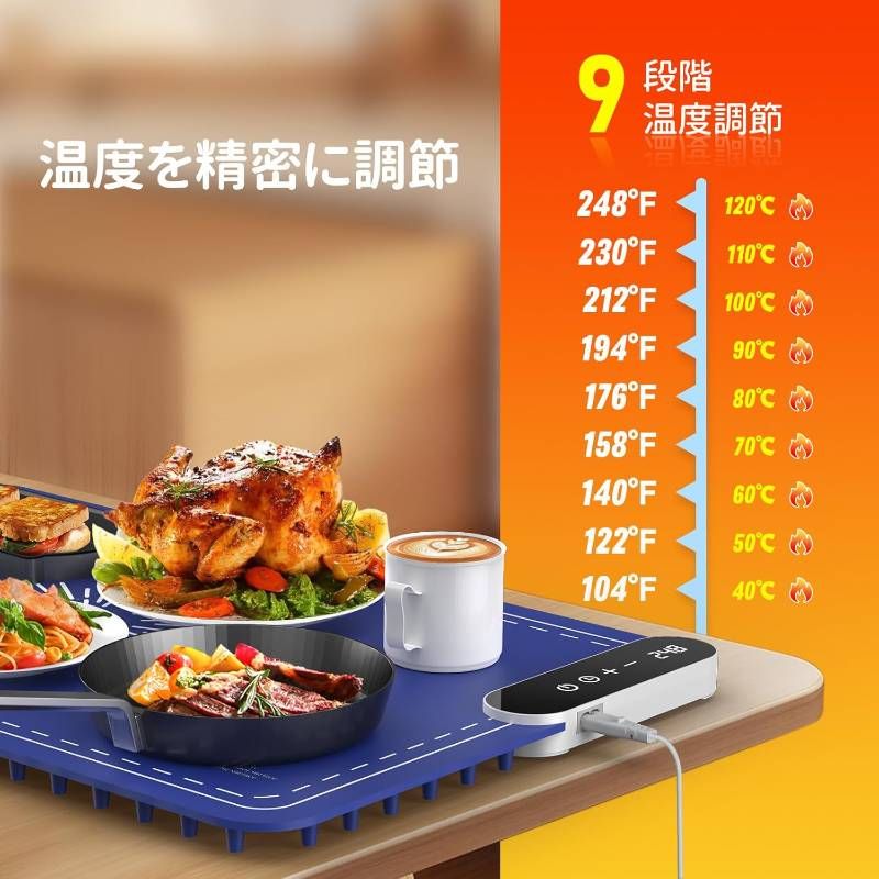 保温プレート 高速電気保温トレイ 9段階の温度調整40℃〜120℃ フード