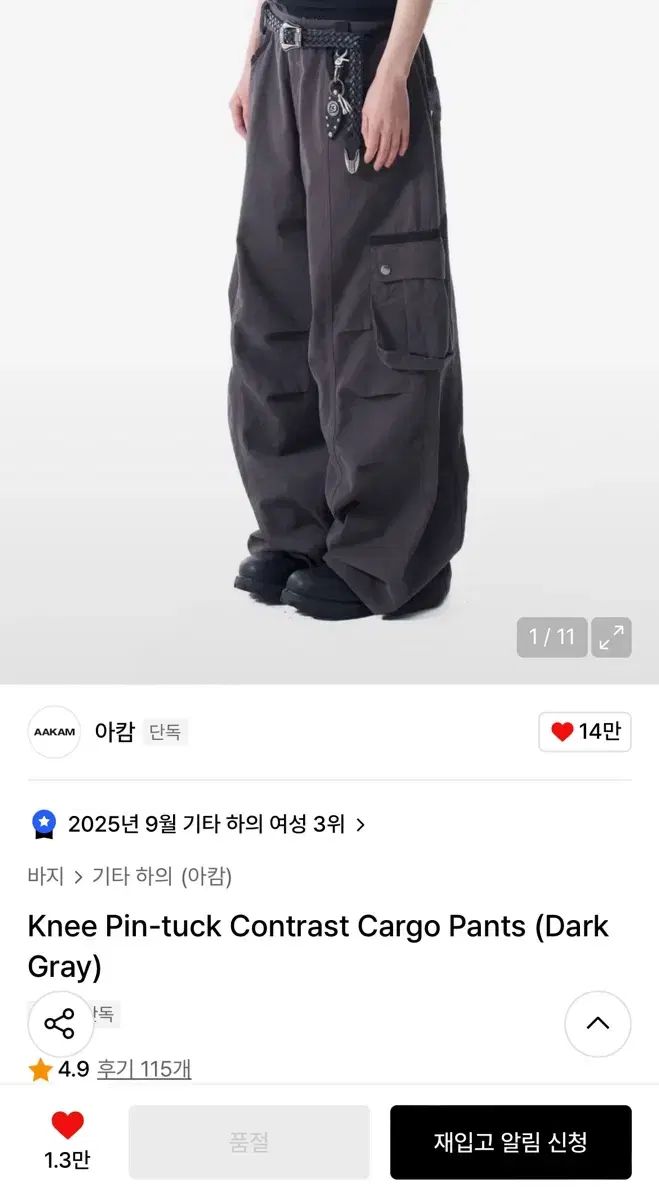 2 アーカム ピンタック カーゴ ズボン ダークグレー