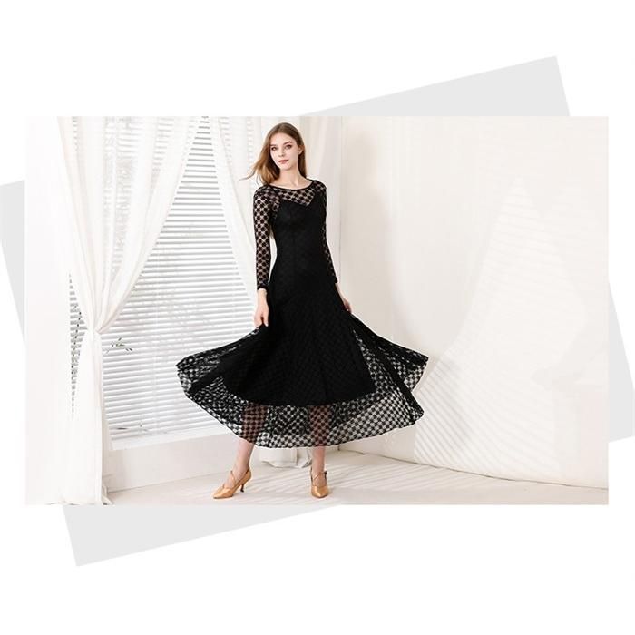 2点セット 社交ダンスドレス モダンドレス 黒 ブラック レース 社交