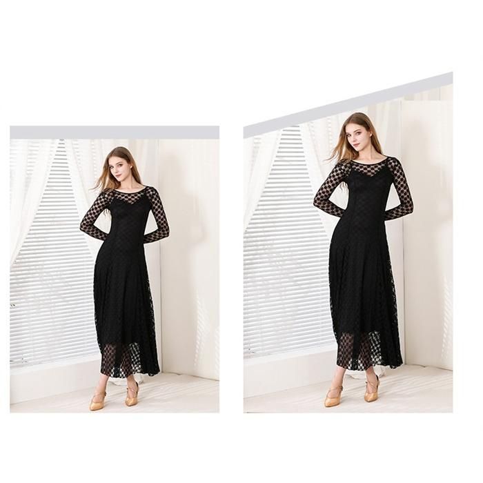 2点セット 社交ダンスドレス モダンドレス 黒 ブラック レース 社交