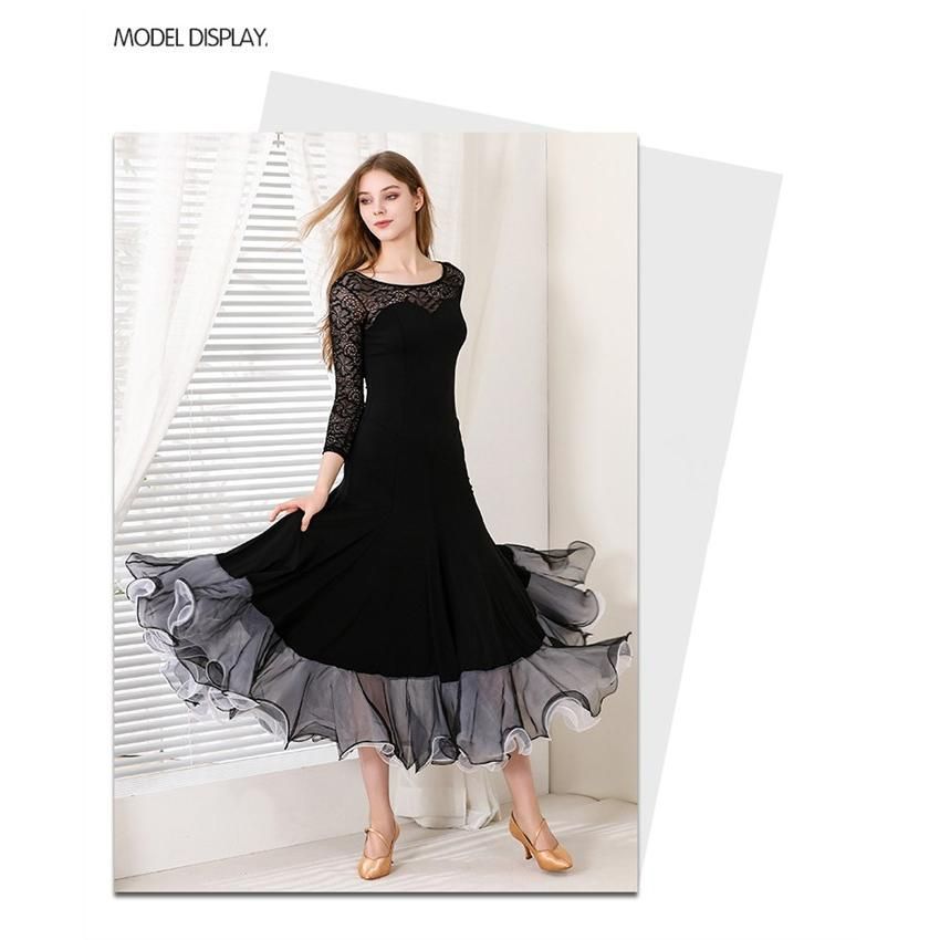 社交ダンスドレス モダンドレス 黒 ブラック レース 社交ダンス衣装