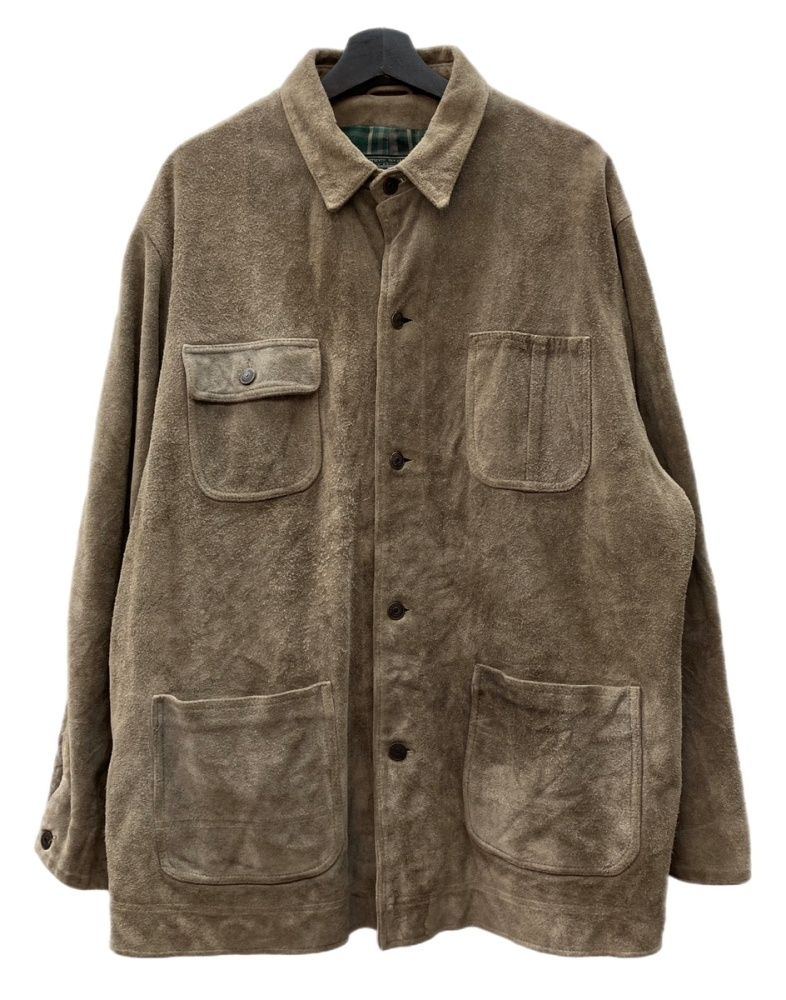 ラルフローレン RalphLauren 80 s 90 POLO COUNTRY スウェード レザー カバーオール アウター 裏地ネル 茶色 ジャケット 無地 ブラウン Lサイズ 104 MT 2285
