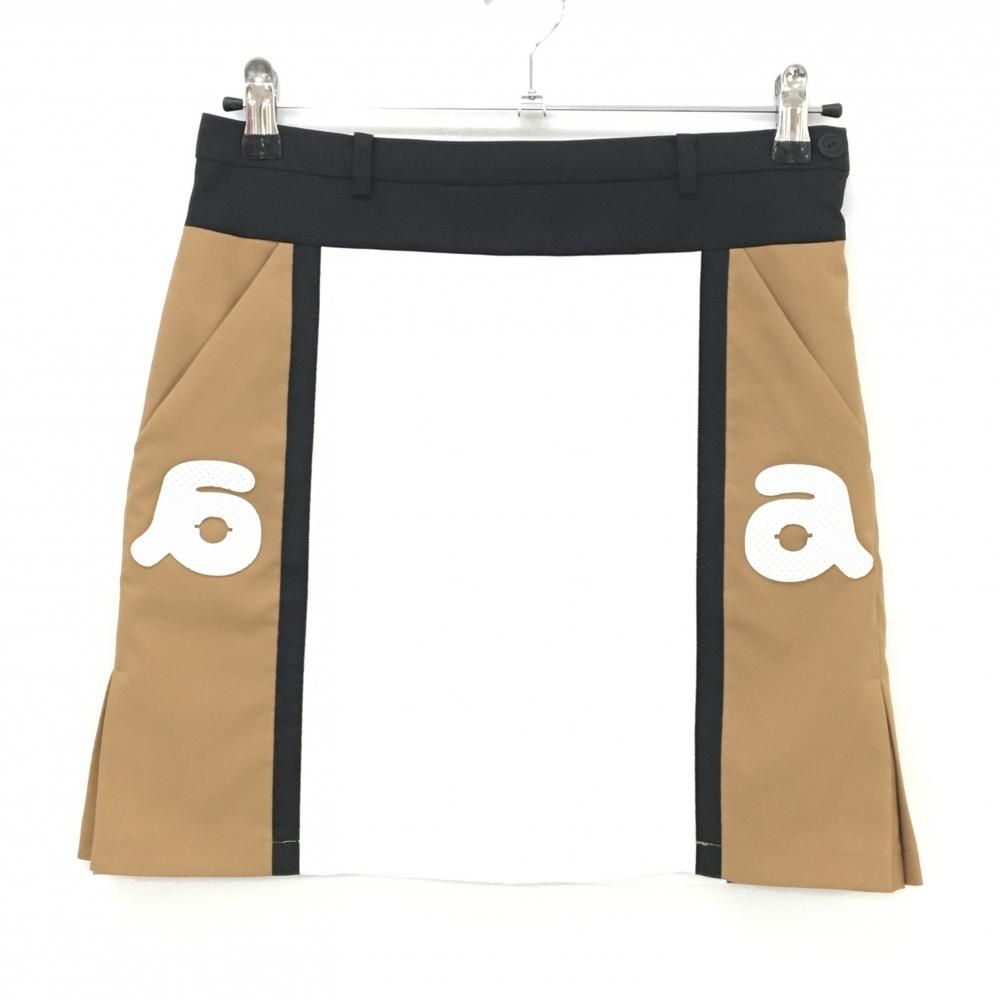 archvio アルチビオ ゴルフ スカート ロゴ ペチコート付き 38 美品】アルチビオ スカート 白×ブラウン×黒 ロゴワッペン ロゴしわ
